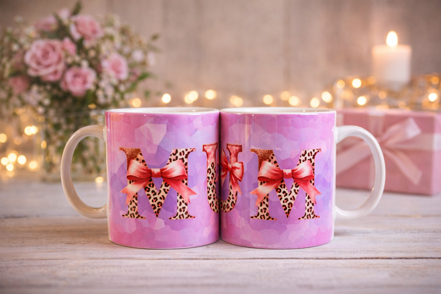 Personalised “MUM” Mug – Leopard Print with Bow Detail