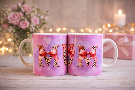 Personalised “MUM” Mug – Leopard Print with Bow Detail