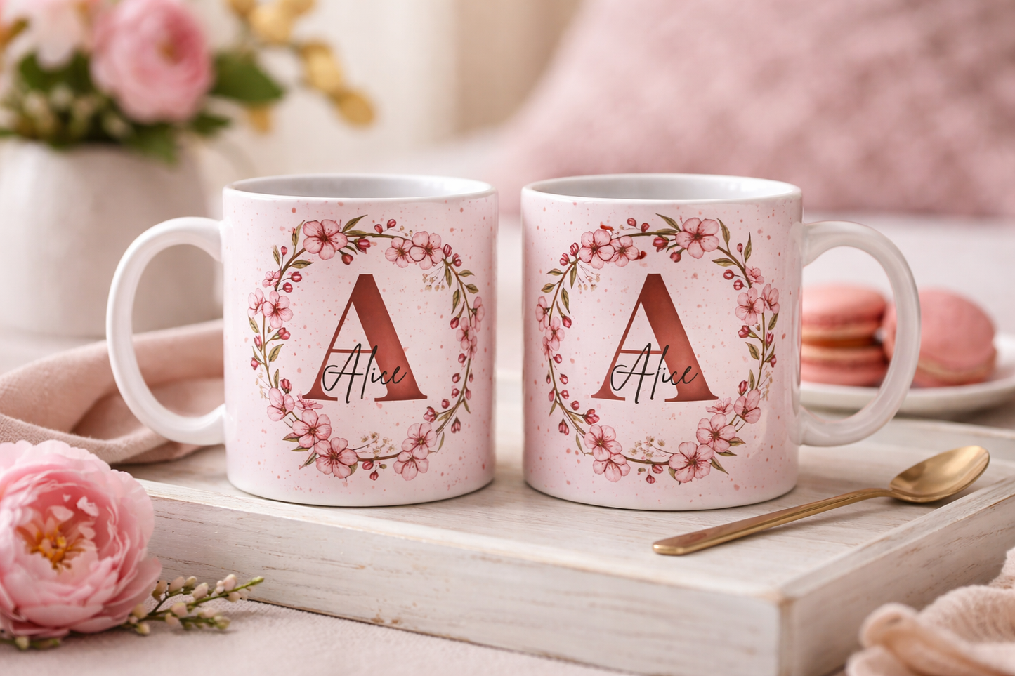 Name and Initialised Floral Posy Mug