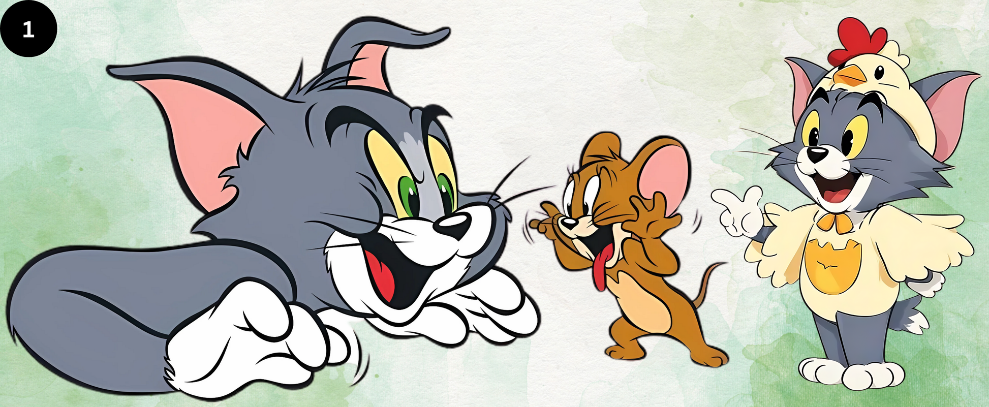 Cartoon characters on a light green background
