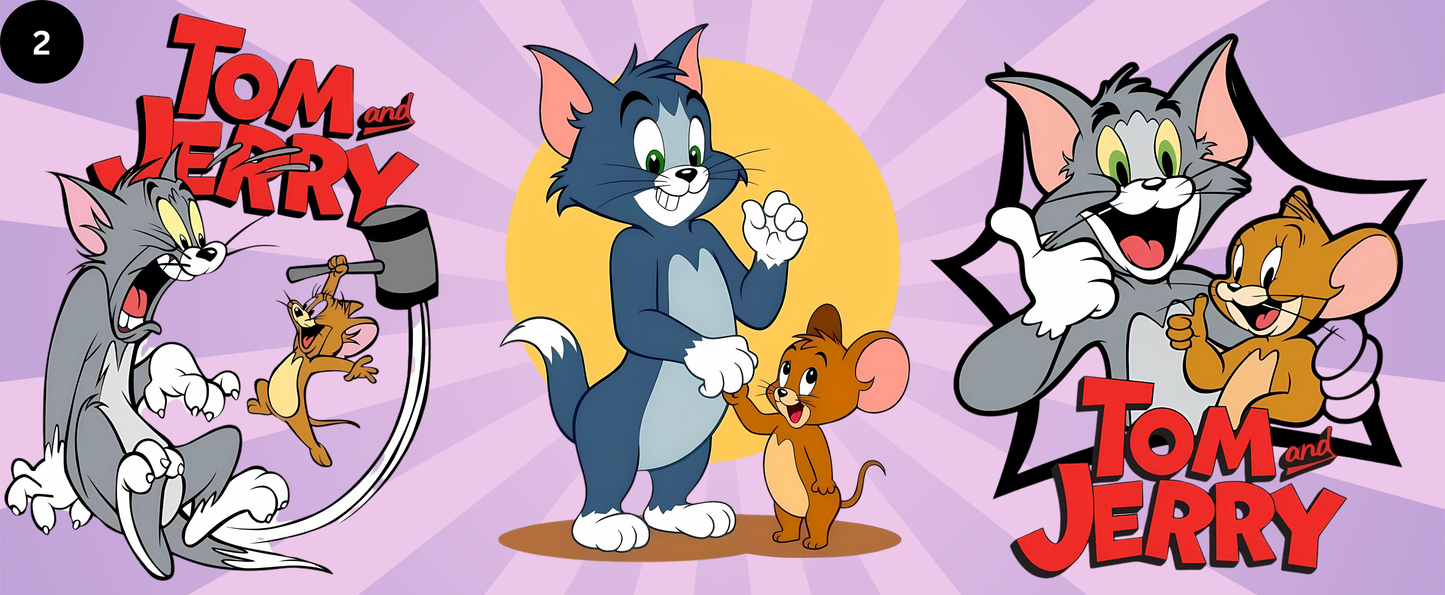 Cartoon characters on a purple background