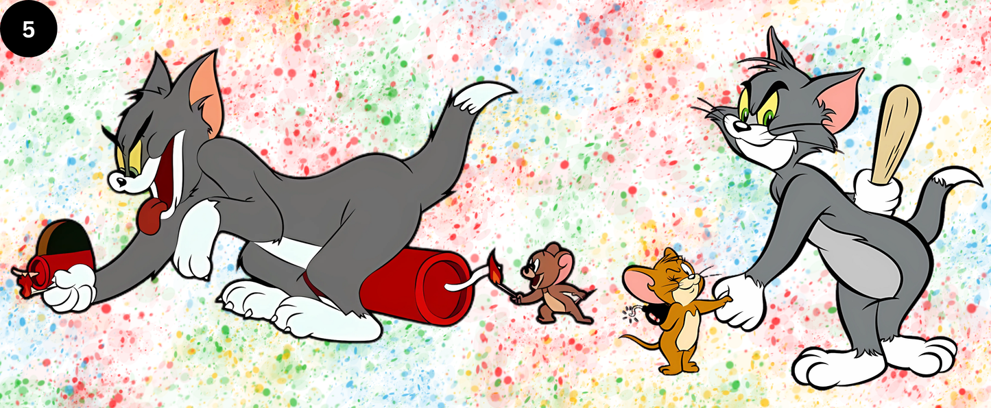 Animated characters with a colourful background