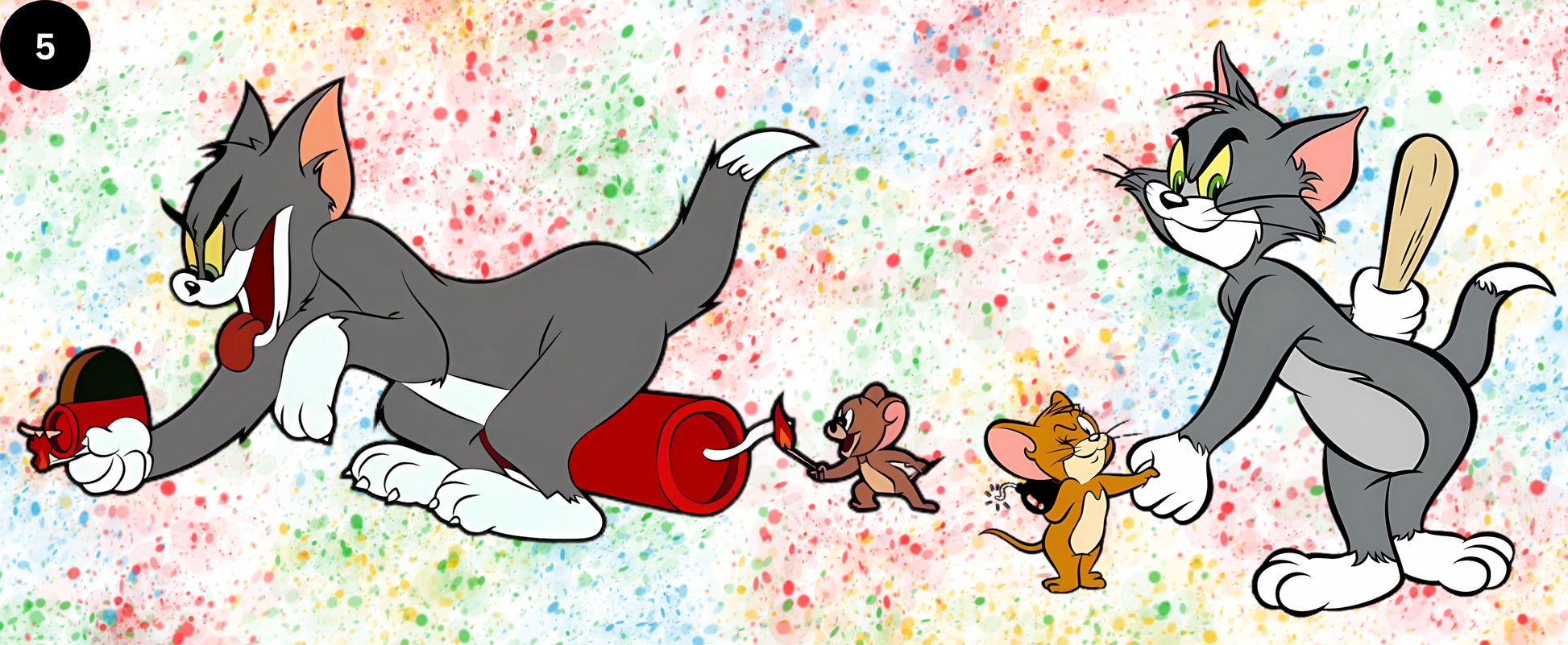 Animated characters with a colourful background