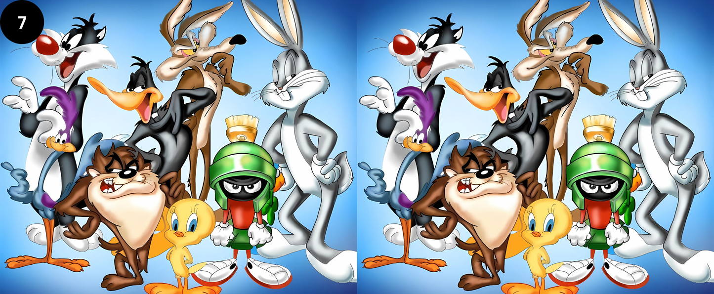 Cartoon characters from Looney Tunes on a blue background